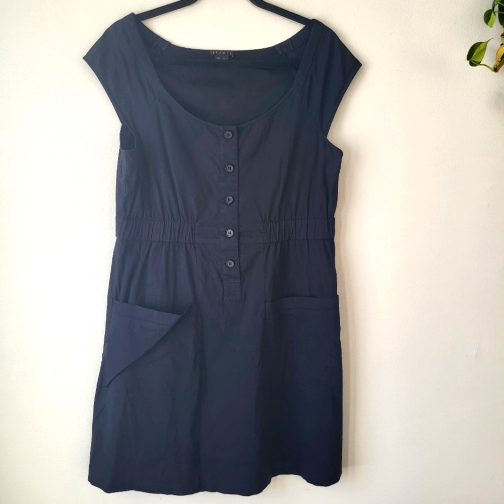 Theory Black Cap Sleeve Cotton Blend Lightweight Country Chic Summer Dress